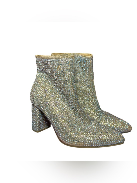 Forever Shoes - FOREVER Women Rhinestone Block Chunky Heel Ankle Bootie Size 5